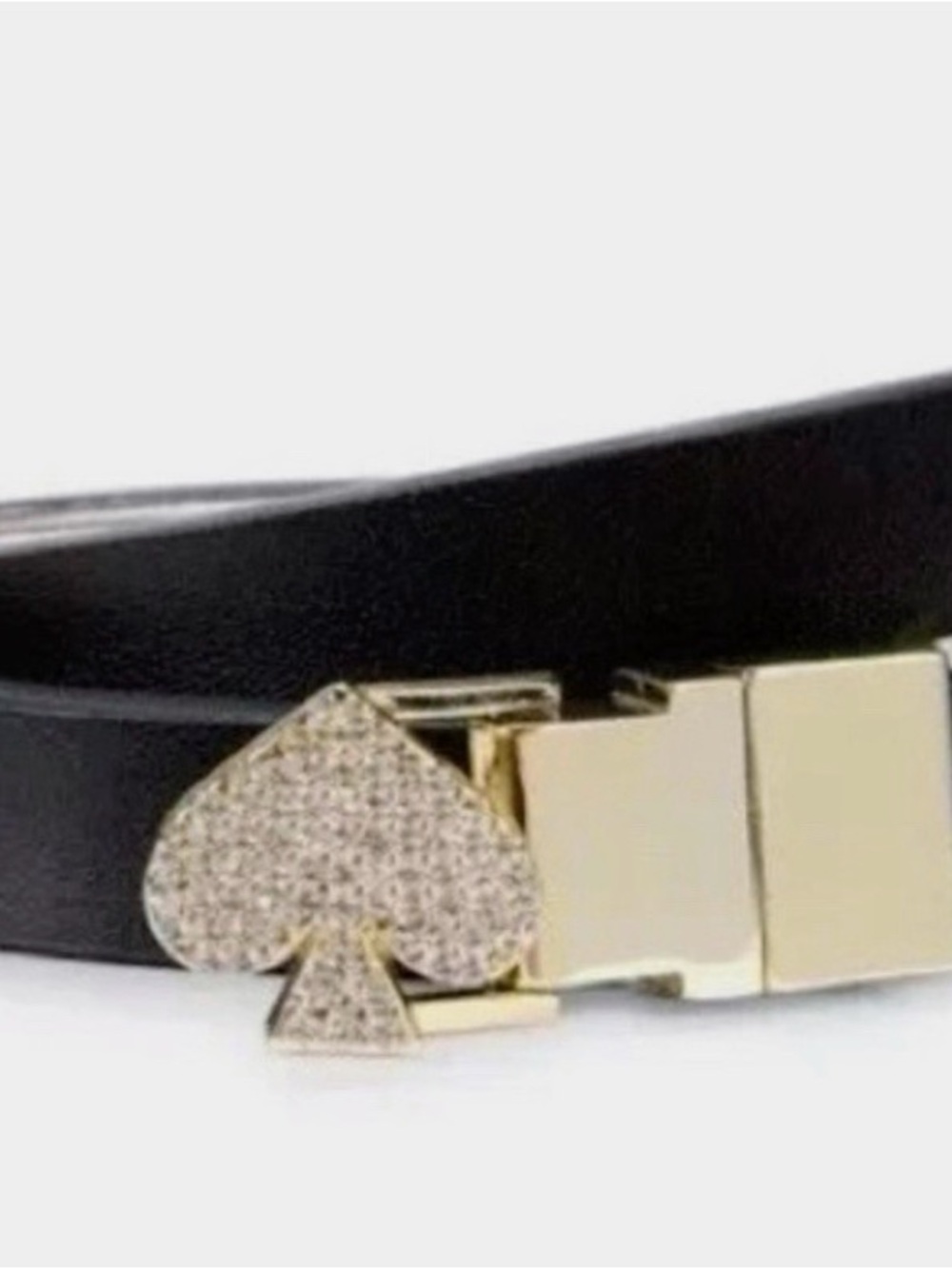 Kate Spade Reversable Black Leather Belt with Gold Crystal Spade Buckle